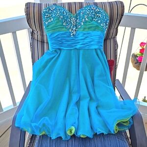 Adrianna Papell Blue and Green Mini Dress